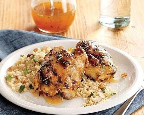 Apricot Rosemary Chicken Thighs with Roasted Almond Couscous. - FoodWage recipe