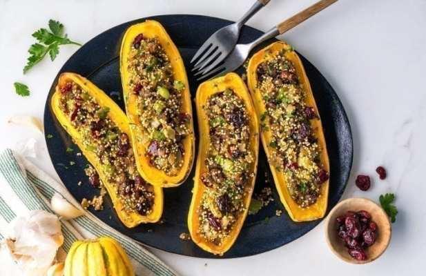 Beyond Burger And Quinoa Stuffed Delicata Squash - FoodWage recipe