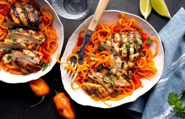 Jamaican Jerk Chicken With Sweet Potato Zoodles - FoodWage recipe