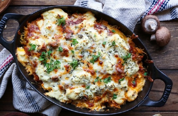 Mushroom Bolognese Spaghetti Squash Casserole - FoodWage recipe