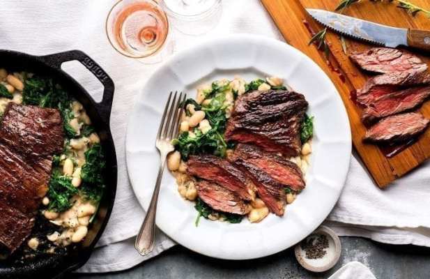 Pan-Seared Steak With Kale And Creamy White Beans - FoodWage recipe