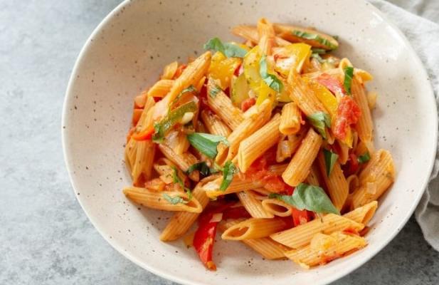 Red Lentil Pasta With Creamy Primavera Veggies - FoodWage recipe