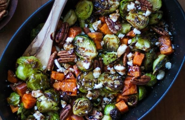 Roasted Brussel Sprouts & Sweet Potatoes - FoodWage recipe