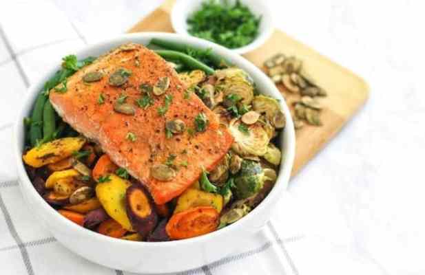 Sheet-Pan Salmon And Herb-Roasted Vegetables - FoodWage recipe