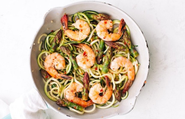 Shrimp & Asparagus Zoodle Pasta - FoodWage recipe