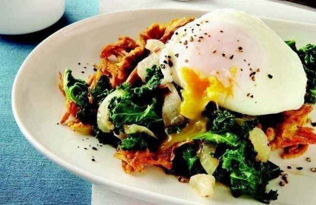 SWEET POTATO WAFFLES WITH KALE & EGG - FoodWage recipe